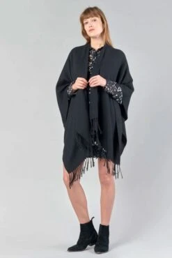 Poncho LE TEMPS DES CERISES PILI Black -Femme Mode Vêtements Magasin tdc 25869 4