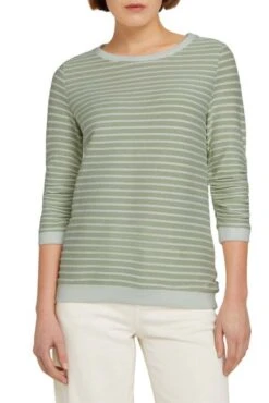 Sweat Rayé TOM TAILOR Green White Structured Stripe -Femme Mode Vêtements Magasin tt 22567 1