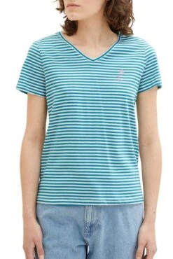 Tee Shirt TOM TAILOR RAYE Petrol -Femme Mode Vêtements Magasin tt 24938 1